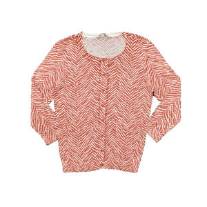 Loft Women's Size S Button Cardigan Sweater Red Long Sleeve Cotton Geometric